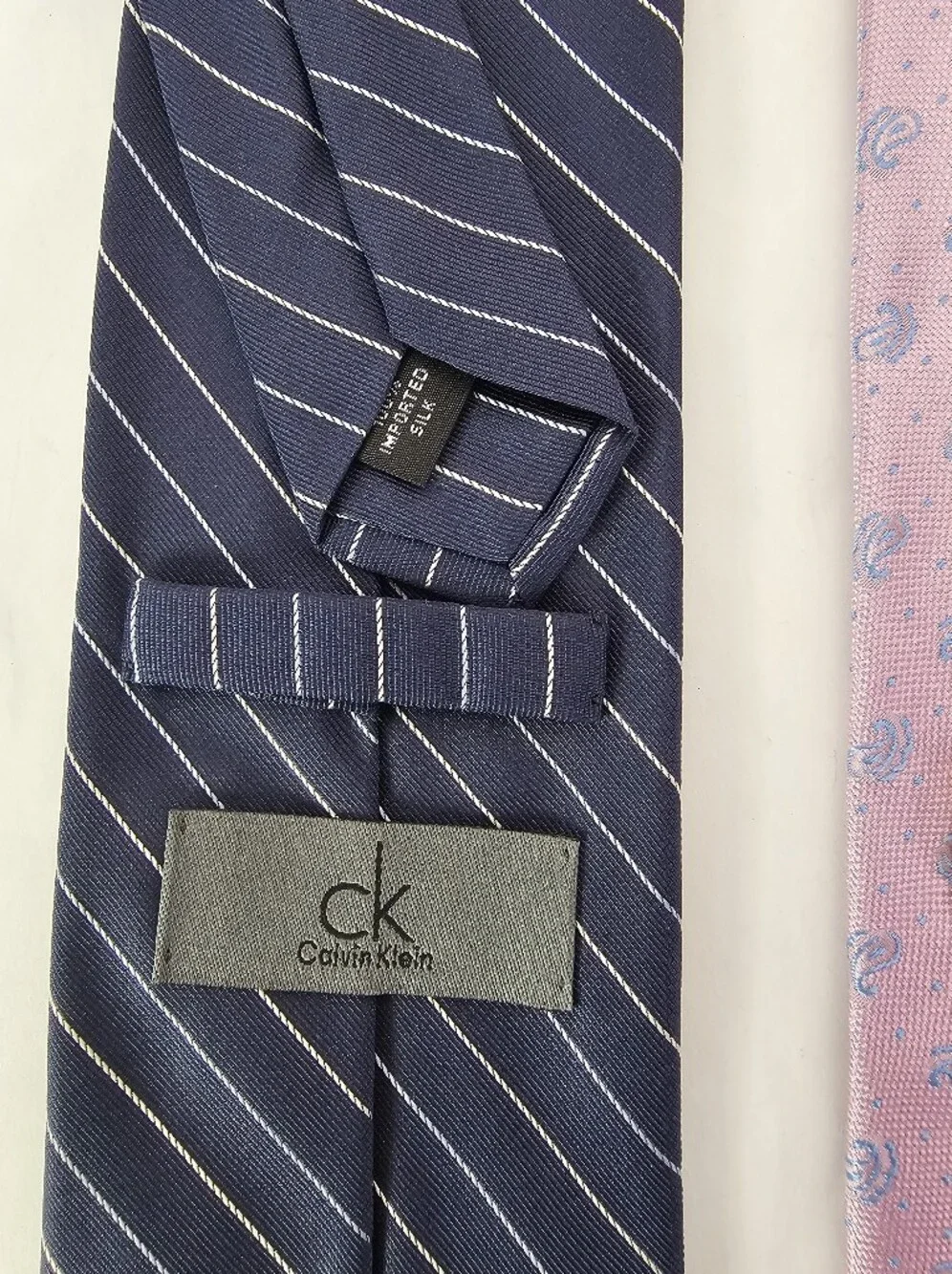 Bundle Of 3 100% Silk Ties Textured Navy Stripe Pink Paisley Purple Diagonal